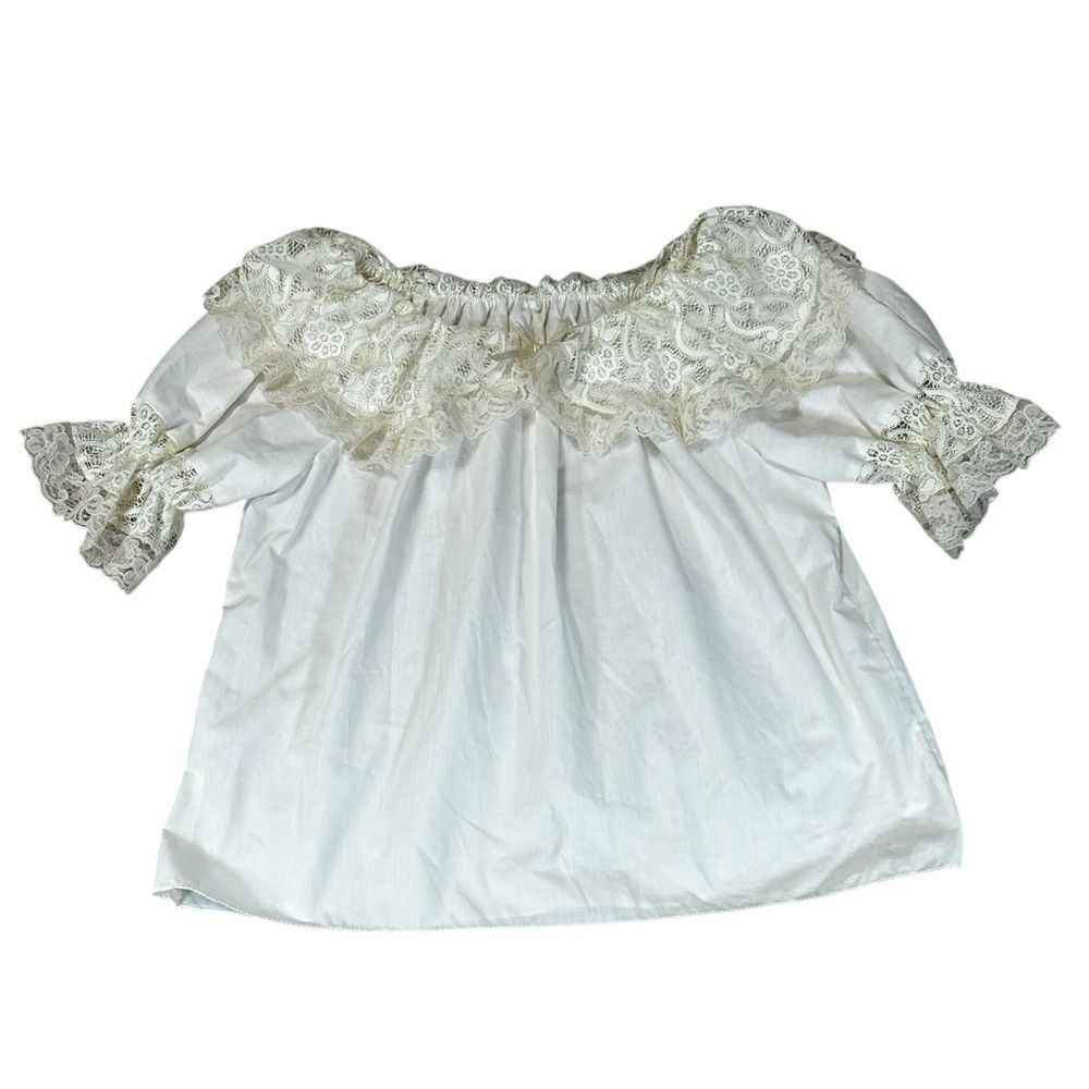 VTG Square Up Fashions Lace Peasant Blouse Cottagecore Off Shoulder Boho Top L